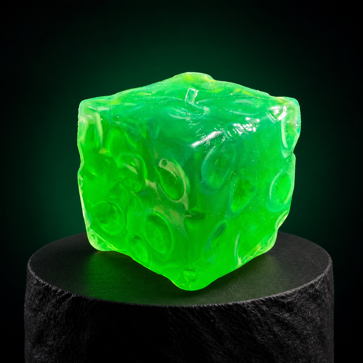 Jelly-Filled Transparent Cheese Cube - detail view