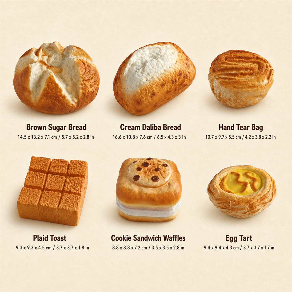 Bakery Bread Squishy size guide in cm and inches