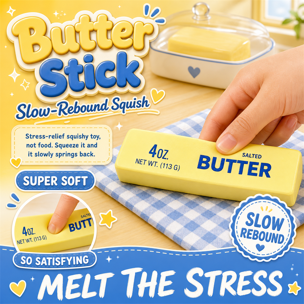 Butter Stick squishy — slim salted-butter stress toy, S&S Village poster