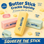 Butter Stick Crackle Squishy in butter yellow, strawberry pink and mint green