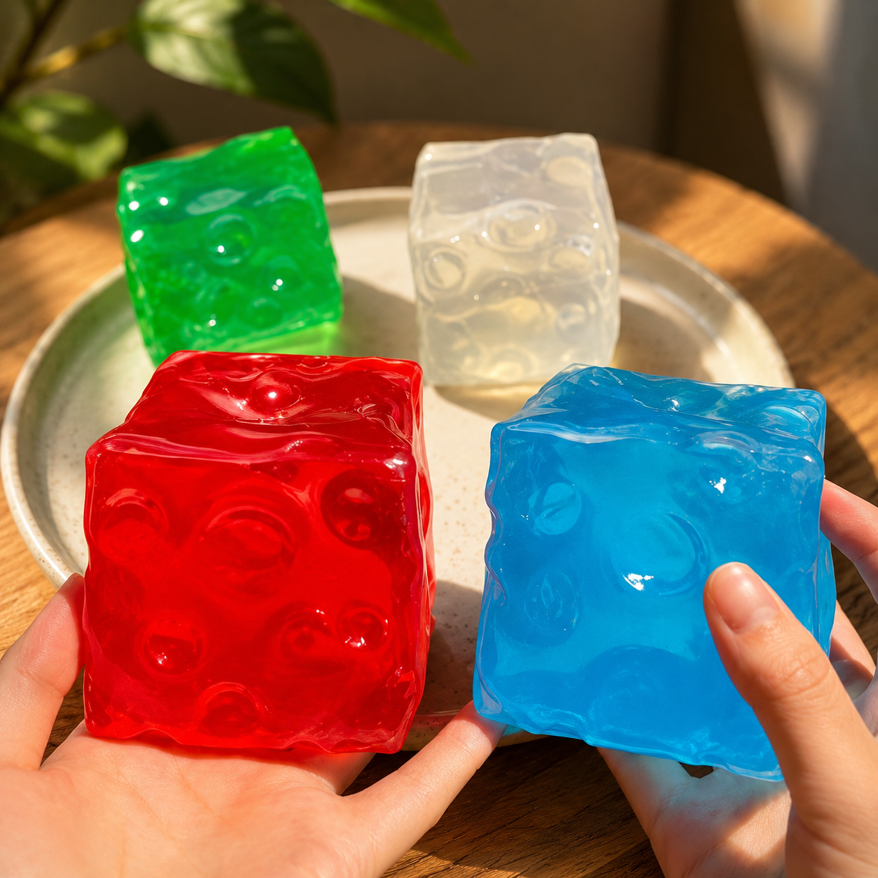 Jelly-Filled Transparent Cheese Cube