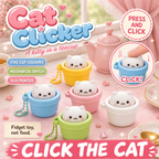 Cat Clicker poster - 3D-printed kitty teacup clickers in five colours