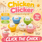 Chicken Clicker poster - 3D-printed chick egg-cup clickers in five colours
