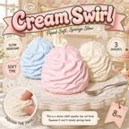 Cream Swirl Squishy poster - piped cream swirl slow-rebound squishy in pink, blue and vanilla on a marble cake stand