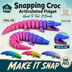 Snapping Croc 3D-printed articulated crocodile fidget in Coral Tide gradient - S&S Village