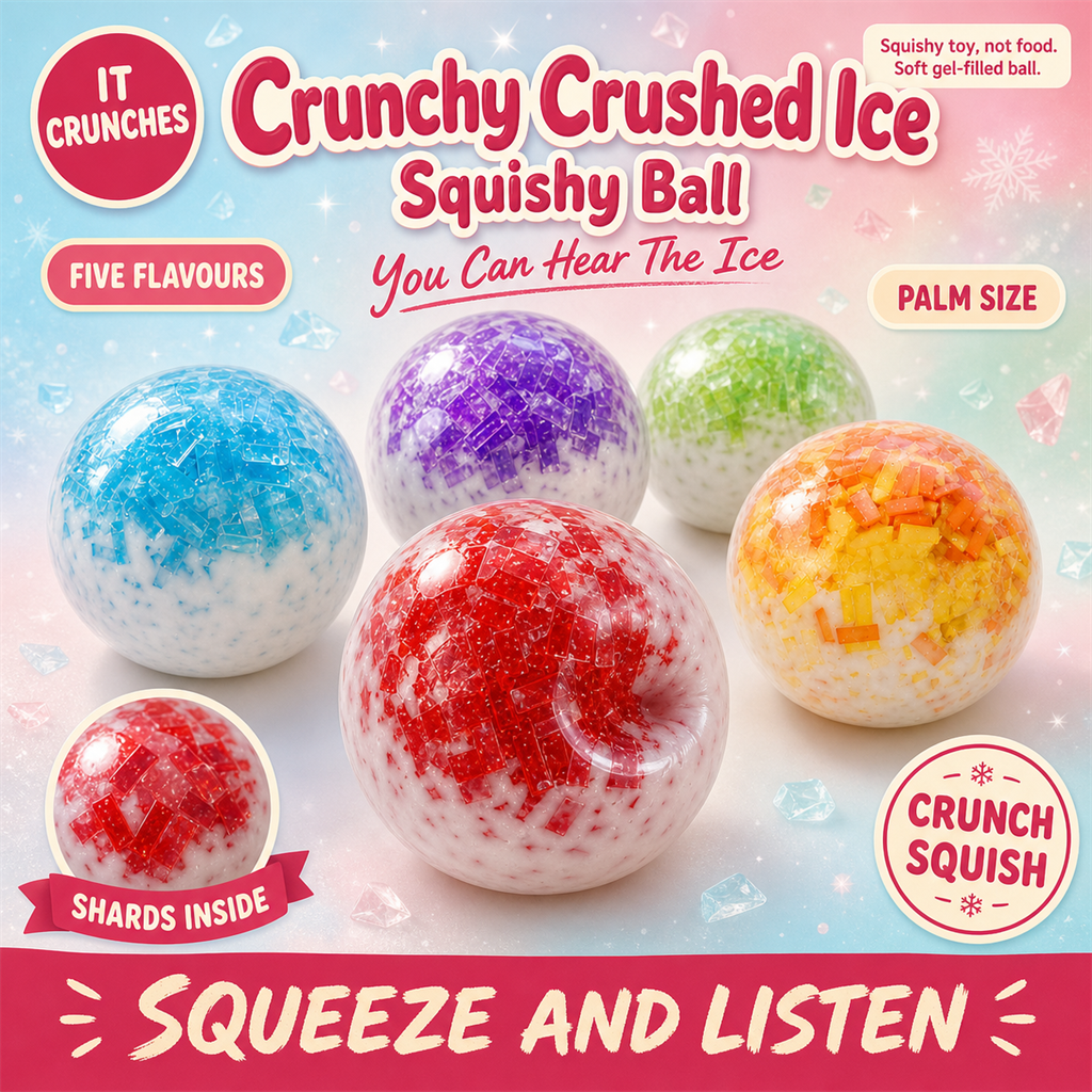 Crunchy Crushed Ice Squishy Ball - milky squishy balls with coloured ice shards inside, five colours - S&S Village