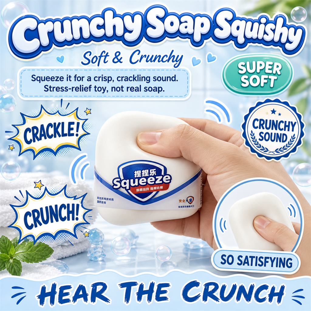 Crunchy Soap Squishy — soft soap-shaped stress toy that crackles when squeezed, S&S Village poster