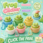 Frog Clicker poster - 3D-printed frog pot clickers in six colours