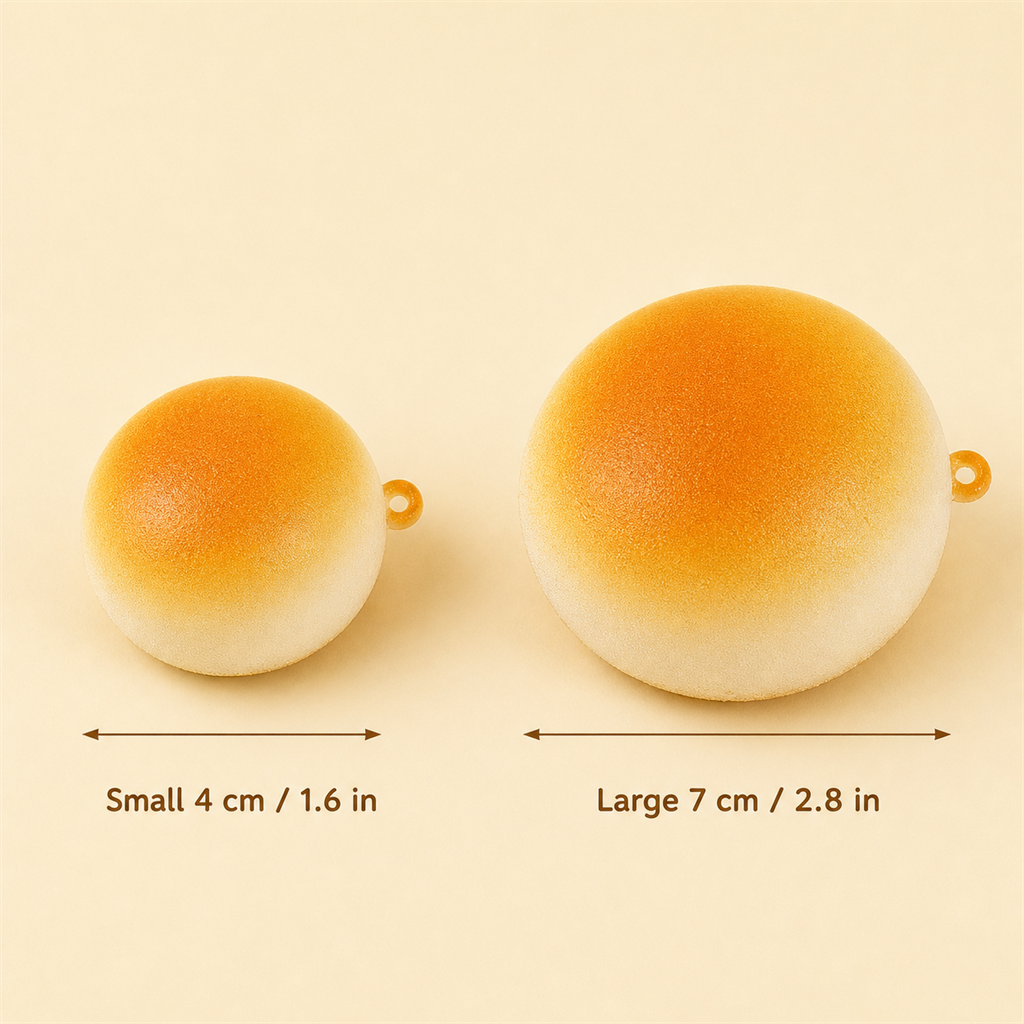 Golden Bun Squishy size guide in cm and inches