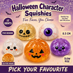 Halloween Character Squishies - pumpkin, skull, eyeball and two ghosts with glitter inside - S&S Village