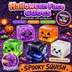 Halloween Face Cube Squishies poster - glitter jelly cubes with spooky faces
