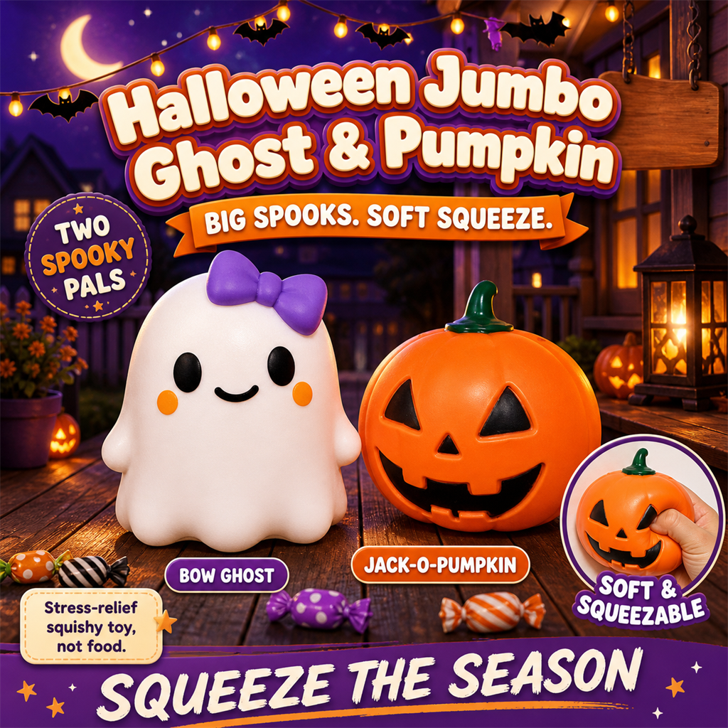 Halloween Jumbo Ghost & Pumpkin poster - jumbo bow ghost and jack-o-lantern pumpkin squishy toys