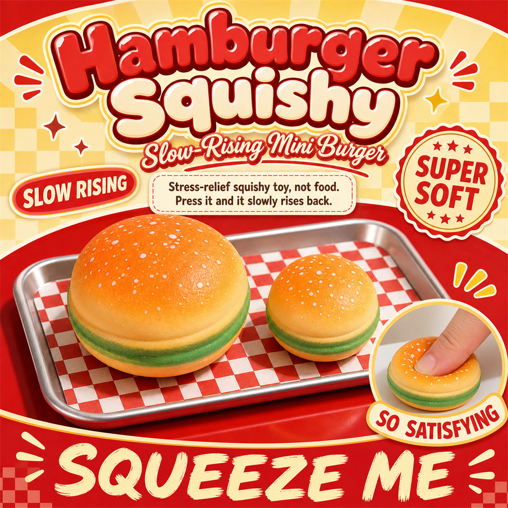 Hamburger Squishy — slow-rising mini burger stress toy, S&S Village poster