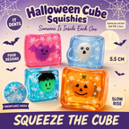 Halloween Cube Squishies: jelly cubes with a bat, ghost, phantom and pumpkin sealed inside
