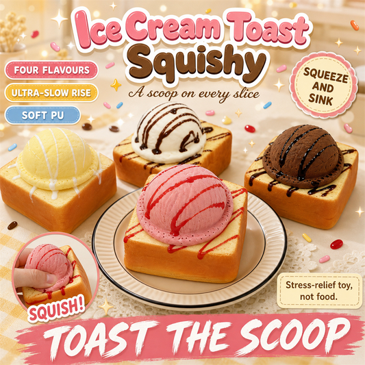 Ice Cream Toast Squishy poster - toast squishy with ice cream scoop in four flavours