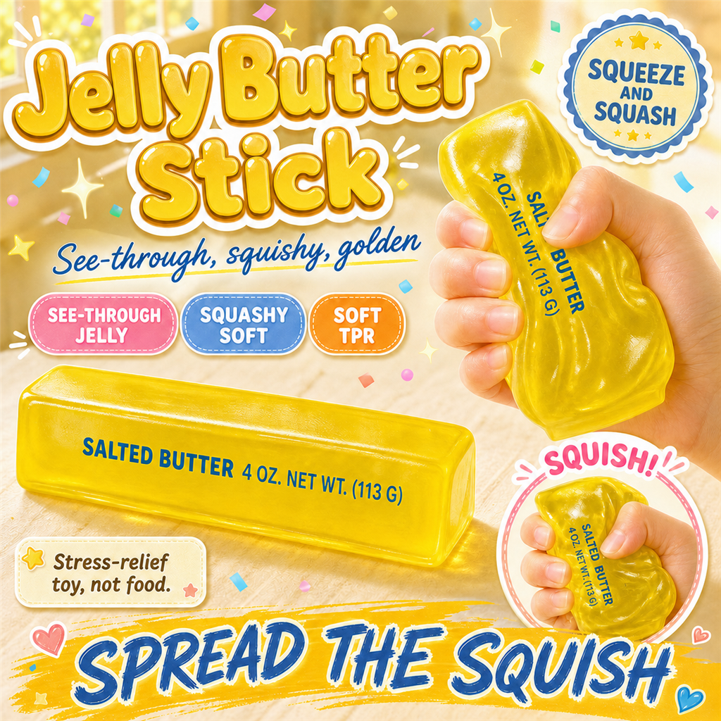 Jelly-Filled Butter Stick poster - translucent yellow butter block that crumples when squeezed
