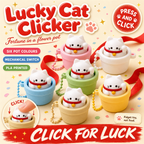 Lucky Cat Clicker poster - 3D-printed lucky cat pot clickers in six colours