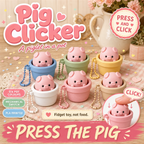 Pig Clicker poster - 3D-printed piglet pot clickers in six colours