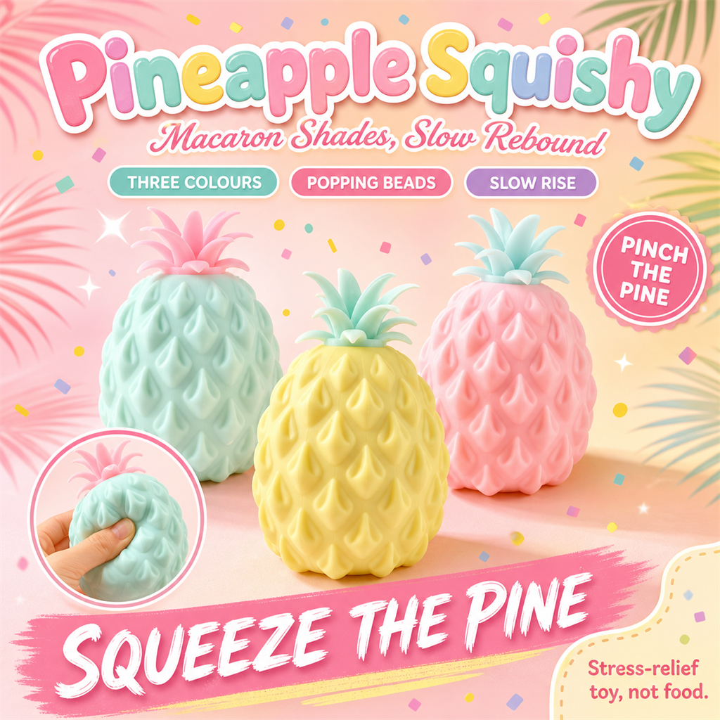 Pineapple Squishy poster - sculpted pineapple squishies in mint green, butter yellow and blush pink
