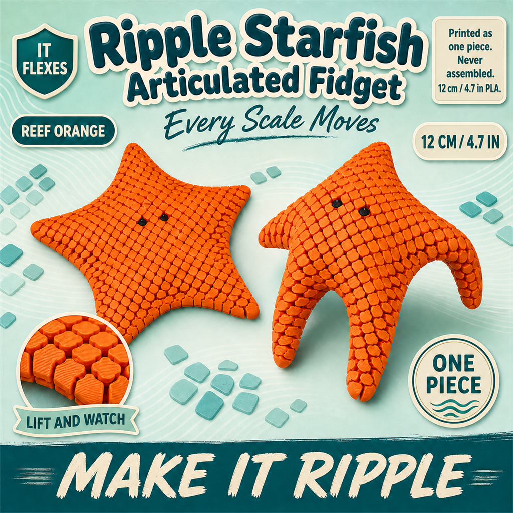 Ripple Starfish articulated 3D-printed fidget in reef orange - S&S Village