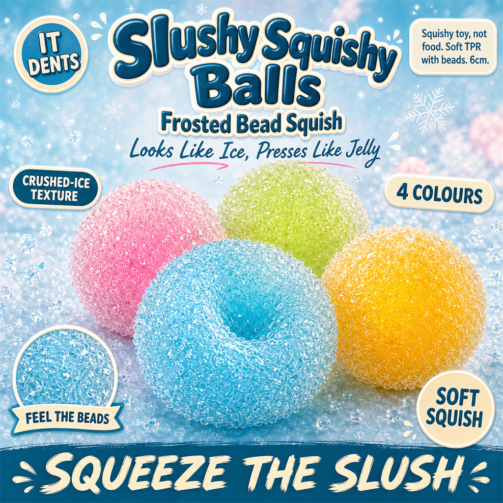 Slushy Squishy Balls - frosted bead squishy toys in blue, pink, green and yellow - S&S Village