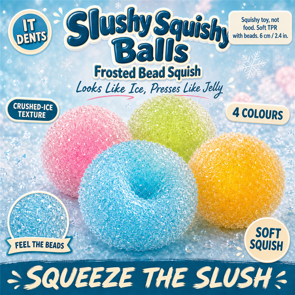 Slushy Squishy Balls - frosted bead squishy toys in blue, pink, green and yellow - S&S Village