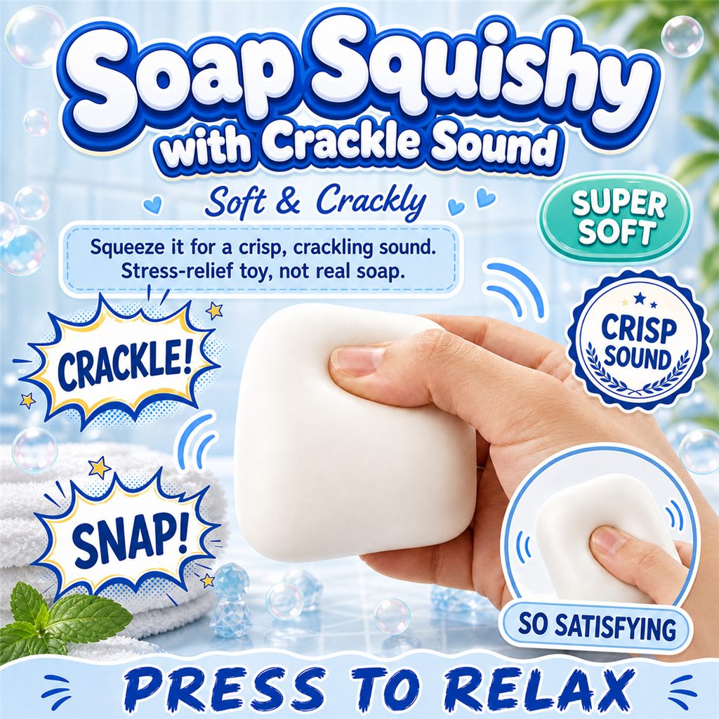 Soap Squishy with Crackle Sound poster - soft soap-shaped stress toy