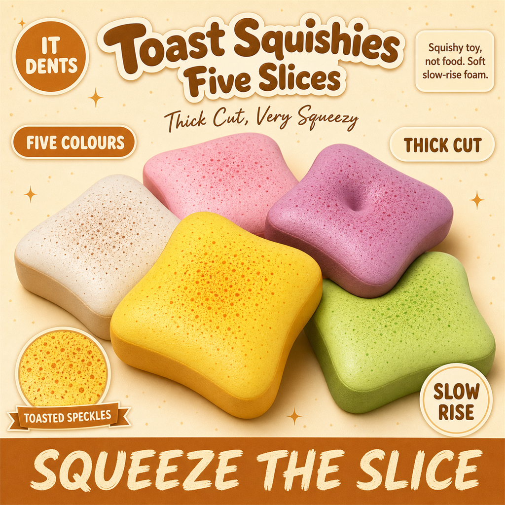 Toast Squishies in cream, butter, pink, strawberry and matcha